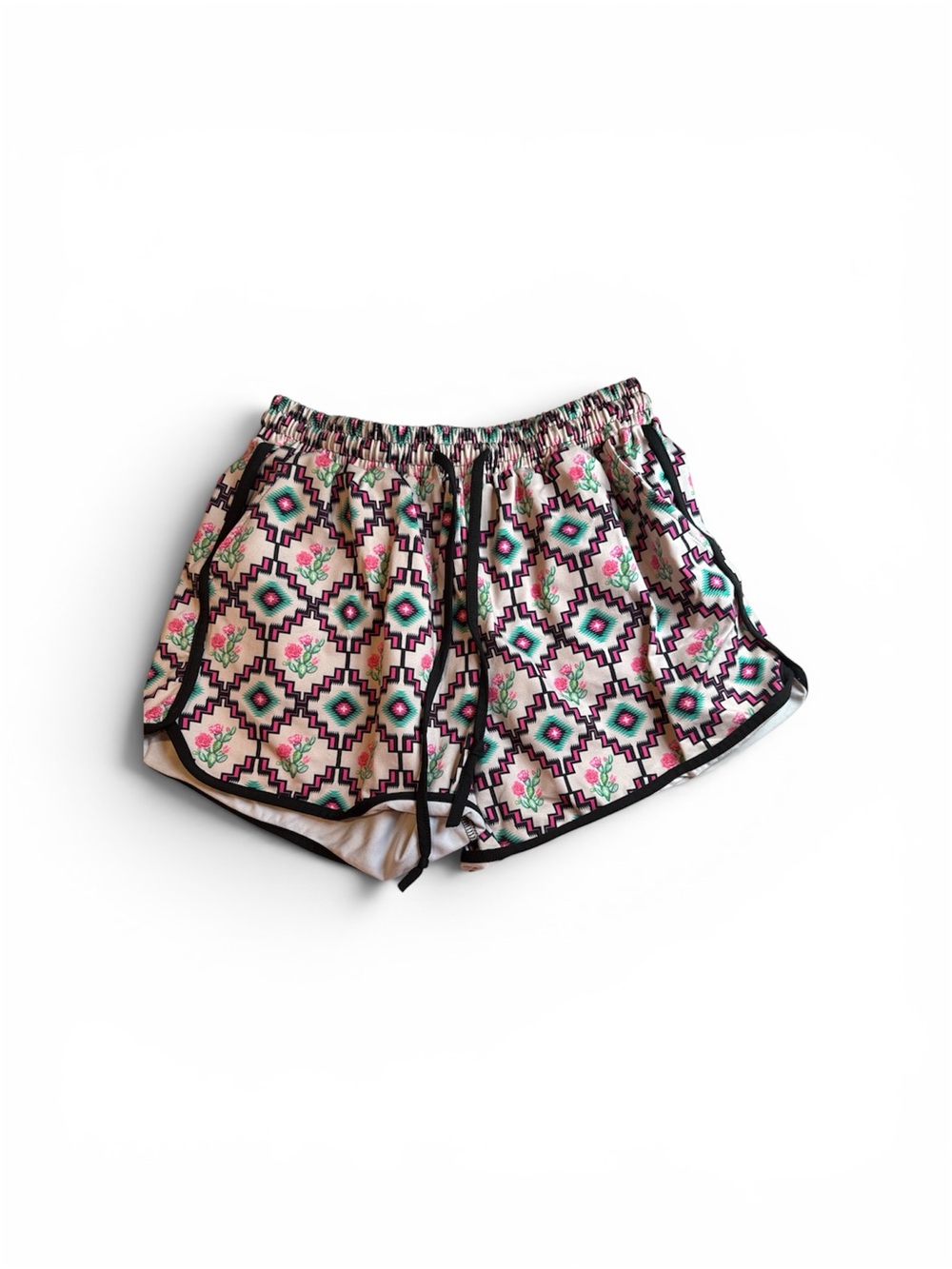 Crazy Train Geo Floral Athletic Shorts - Pink & Teal